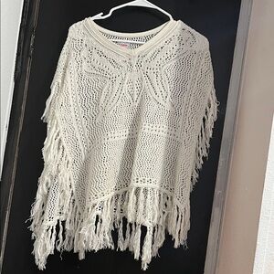 Justice Cream Knit Poncho with Fringe